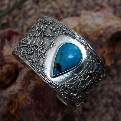 Turquoise cuff bracelet, 'Caribbean Empress' - Taxco Silver jewellery with Natural Turquoise Cuff Bracelet