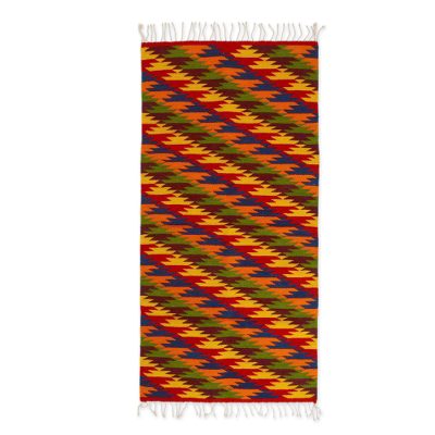 Wool rug, 'Hypnotic Cacti' (2.5x5) - Colorful Zapotec Area Rug in Jewel Tones (2.5x5)