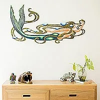 Steel wall art, 'Mermaid Magic' - Graceful Mermaid Wall Sculpture