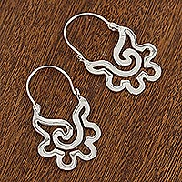 Sterling silver hoop earrings, 'Aztec Seashell'