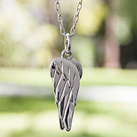 Sterling silver pendant necklace, 'Angel Wings'