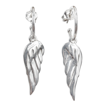 Sterling silver dangle earrings, 'Angel Wings' - Handcrafted Protection Sterling Silver Dangle Earrings