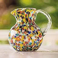 Jarra de vidrio soplado - Jarra de vidrio soplado a mano 71 oz multicolor arte mexicano