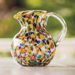 Handblown glass pitcher, 'Confetti Festival' - Hand Blown Glass Pitcher 71 Oz Multicolor Mexican Art