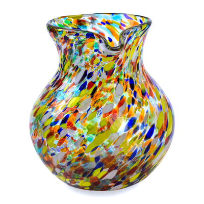 Blown glass pitcher, 'Confetti' - Hand Blown Glass Pitcher 71 Oz Multicolor Mexican Art