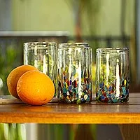 Geblasene Glasbecher, „Confetti Festival“ (6er-Set) - Handgeblasene Trinkgläser aus recyceltem Glas (6er-Set)