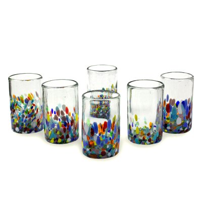 Blown glass tumblers, 'Confetti Festival' (set of 6) - Handblown Recycled Glass Tumbler Drinkware (Set of 6)