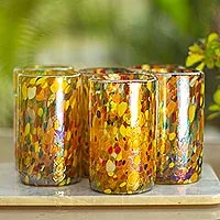 Vasos de vidrio soplado, 'Carnival' (juego de 6) - Vasos de vidrio soplados a mano multicolores, juego de 6 México