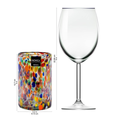 Mundgeblasene Glasbecher, (6er-Set) - Mehrfarbige mundgeblasene Gläser, Becher, 6 Stück, Mexiko