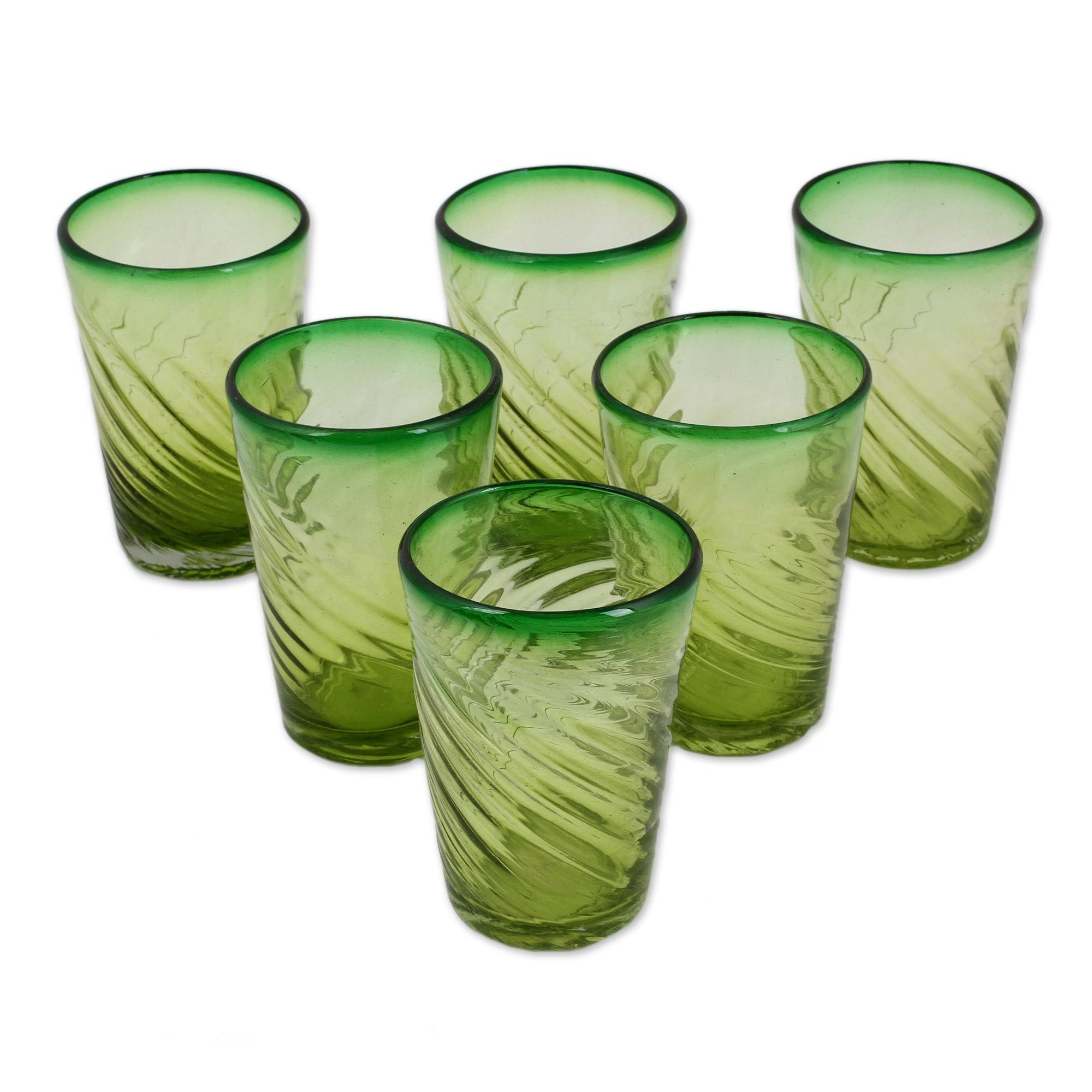 Collectible Handblown Glass Green Tumbler Drinkware Set of 6