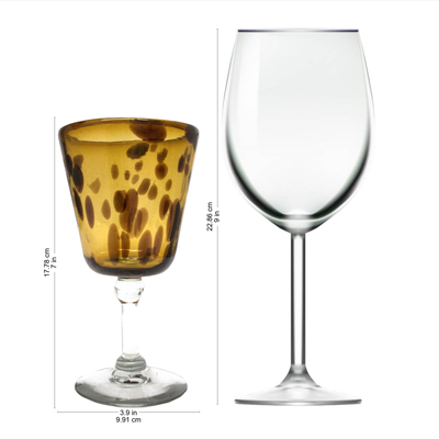 Wine glasses, 'Tortoise Shell' (set of 6) - Fair Trade Handblown Wine Glasses Set of 6 Mexico