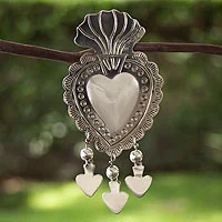 Colgante de broche de plata de ley, 'Corazón gitano' - Colgante de broche de plata de ley