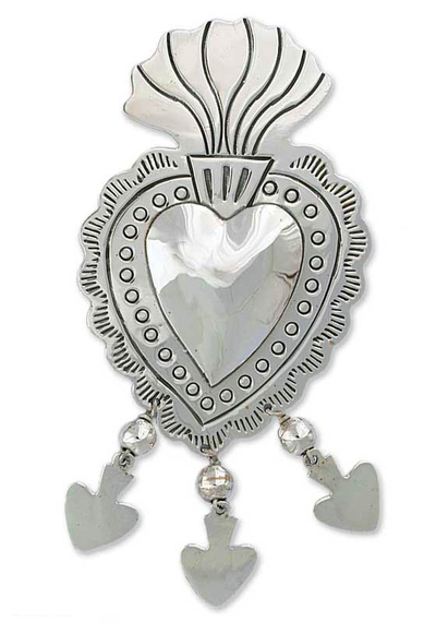 Sterling silver brooch pin pendant, 'Gypsy Heart' - Sterling silver brooch pin pendant