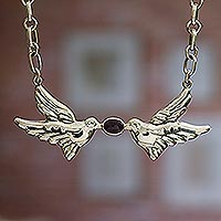 Amethyst choker, 'Doves' Gift' - Amethyst Bird Handmade Taxco Silver Pendant