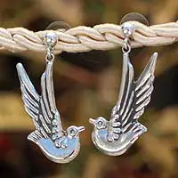 Pendientes colgantes de plata de ley, 'Palomas' Paz' - Pendientes colgantes de plata Taxco Sterling 925 hechos a mano