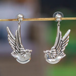 Sterling silver dangle earrings, 'Doves' Peace' - Silver Dangle Earrings Taxco Sterling 925 Handmade