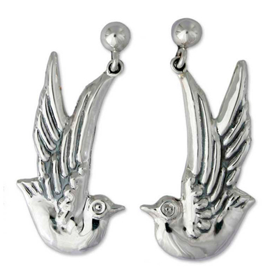 Sterling silver dangle earrings, 'Doves' Peace' - Silver Dangle Earrings Taxco Sterling 925 Handmade