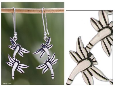 Sterling silver dangle earrings, 'Dragonfly Destiny' - Sterling silver dangle earrings