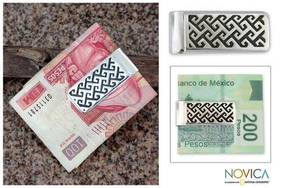 Sterling silver money clip, 'Aztec Frieze' - Sterling silver money clip