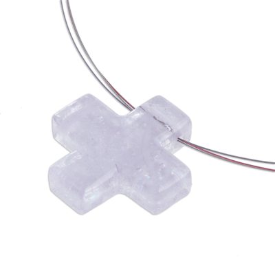 Dichroic art glass cross necklace, 'Cross of Light' - Hand Made Religious Cross Glass Pendant Necklace