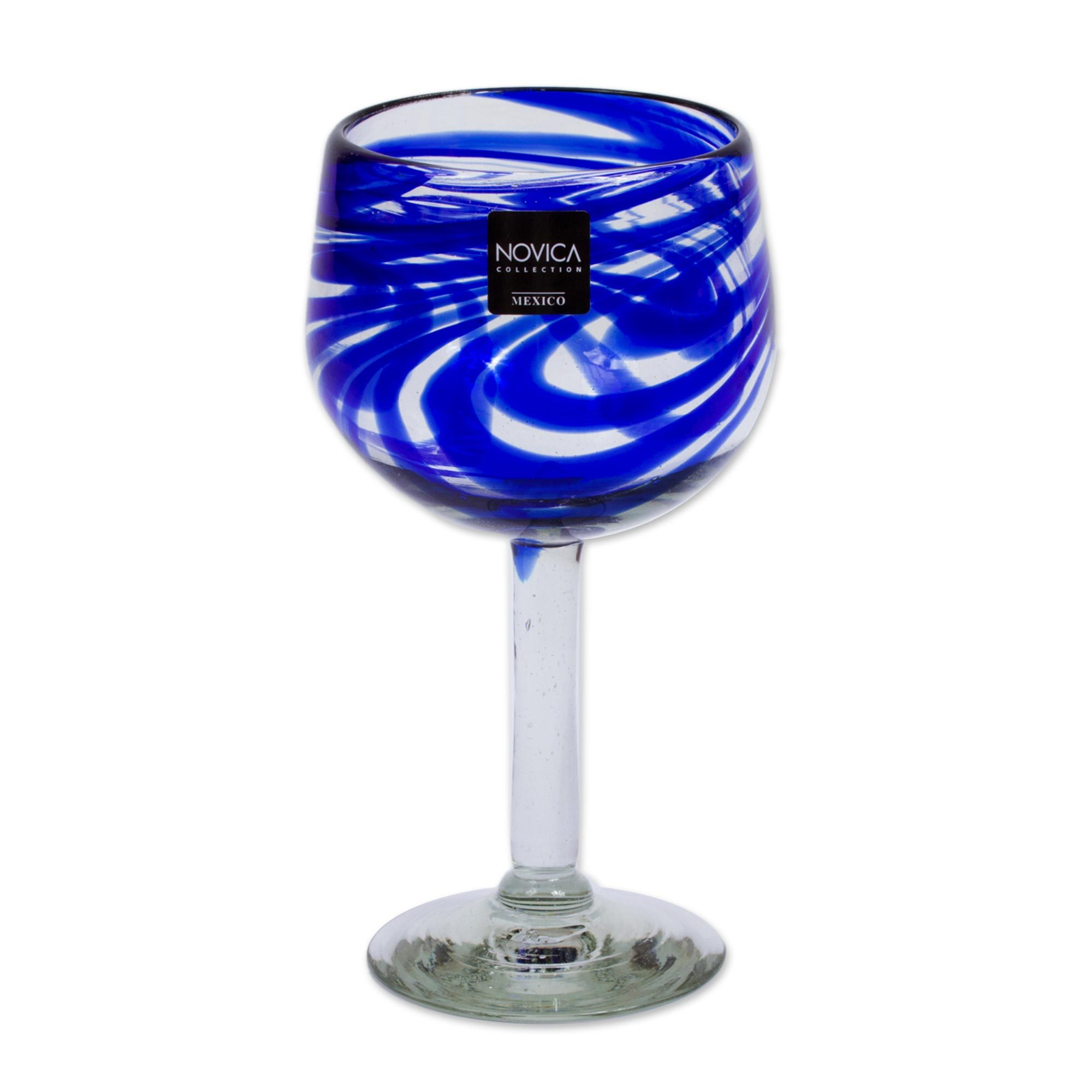 Handblown EcoFriendly Wine Glasses with Blue Hue (Set of 6) Blue