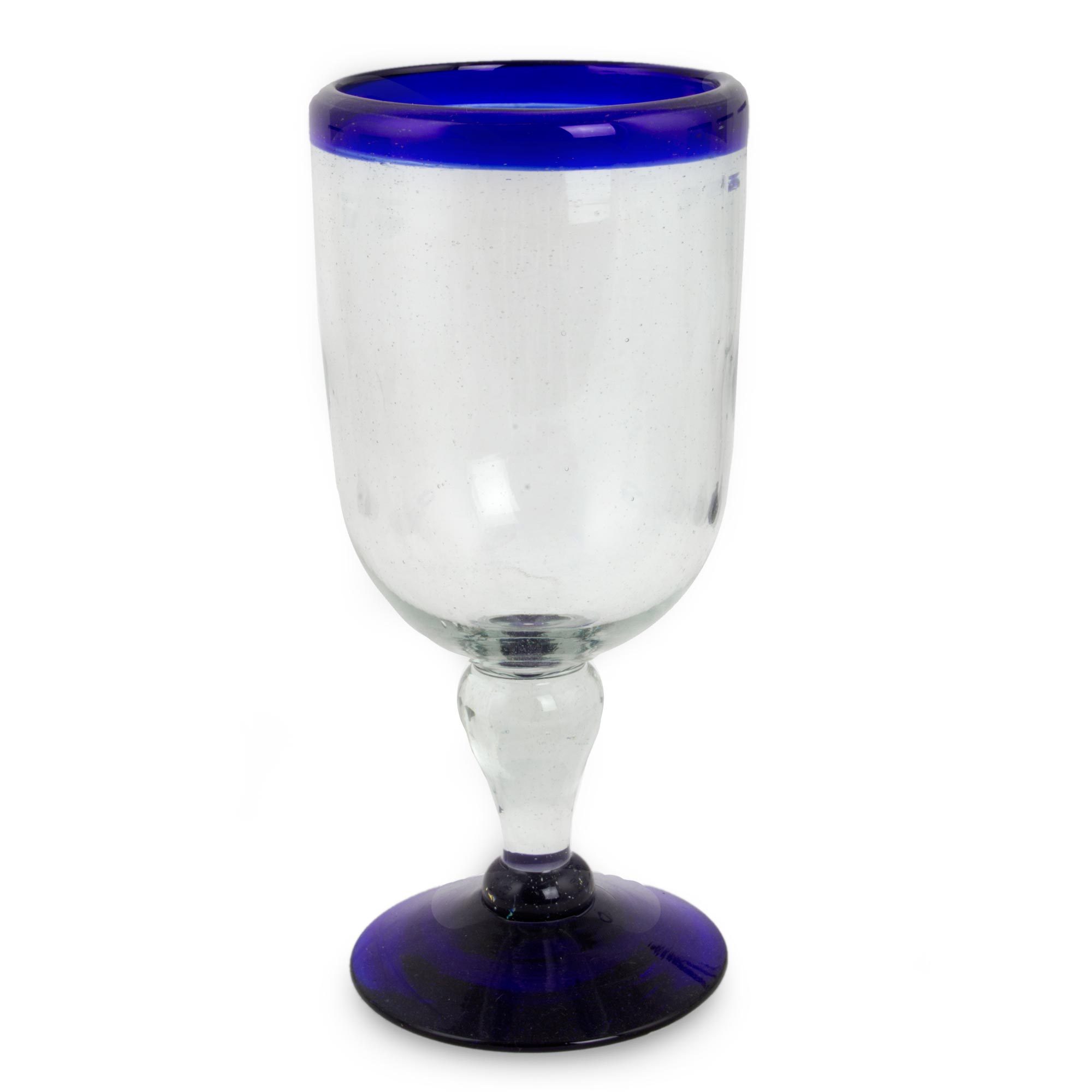 Handblown Blue Rim Wine Glasses from Mexico (Set of 6) Cobalt Joy