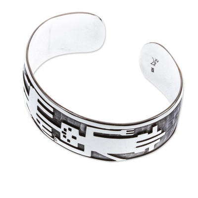 Sterling silver cuff bracelet, 'Mapuche Warrior' - Sterling silver cuff bracelet