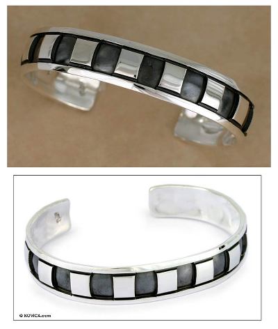 Men's sterling silver cuff bracelet, 'Symmetrical Elegance' - Men's Handmade Sterling Silver Cuff Bracelet Mexico