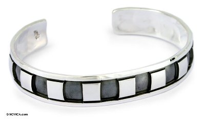Men's sterling silver cuff bracelet, 'Symmetrical Elegance' - Men's Handmade Sterling Silver Cuff Bracelet Mexico