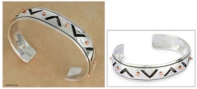 Men's sterling silver cuff bracelet, 'Copper Suns' - Men's sterling silver cuff bracelet