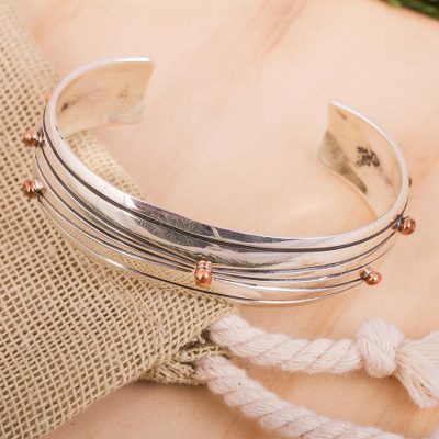 Men's sterling silver cuff bracelet, 'Vectors' - Men's Handcrafted Taxco Silver Sterling Silver Cuff Bracelet