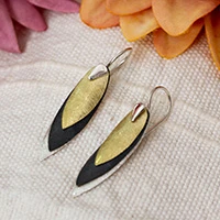 Sterling silver dangle earrings, 'Turning Leaves' - Modern Silver Earrings with 22k Gold from Mexico