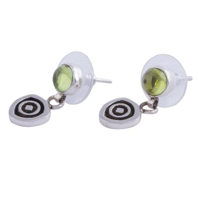Peridot dangle earrings, 'Hypnotize' - Modern Sterling Silver Peridot Earrings