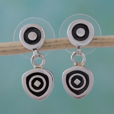 Sterling silver dangle earrings, 'Hypnotic' - Handcrafted Modern Sterling Silver Dangle Earrings
