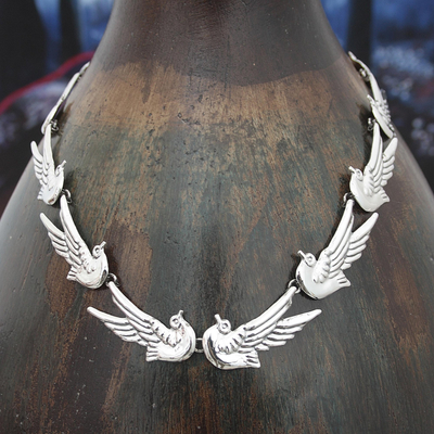 Sterling silver link necklace, Doves Peace