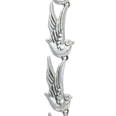 Sterling silver link necklace, 'Doves Peace' - Sterling Silver Bird Necklace Statement Jewelry from Mexico