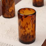 Handblown tumblers, 'Tall Tortoise Shell' (set of 6) - Six Water Glasses Handblown Recycled Glass Drinkware Mexico