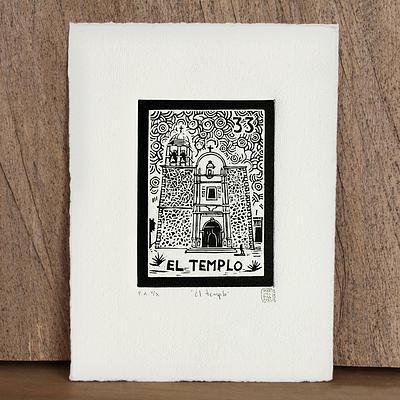 'The Temple, Tequila Lotto' - Mexico Religious Folk Art Signed Limited Edition Etching