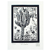 'The Cacti, Tequila Lotto' - Folk Art Signed Etching Mexico Fine Art