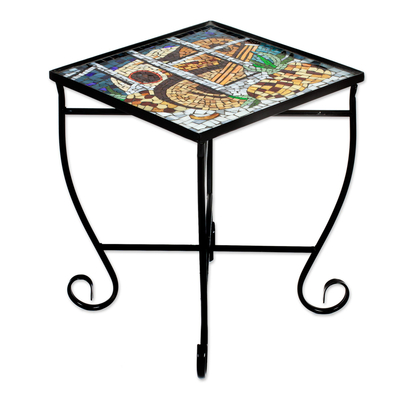 Mesa plegable de vidrieras, 'Mandolinas y piñas de Tamayo' - mesa plegable de vidrieras