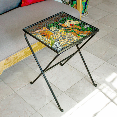 Mesa plegable de vidrieras, 'El pueblo de Miró - Mesa plegable con vidrieras
