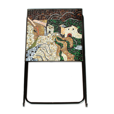 Stained glass folding table, 'Miro's Village' - Stained glass folding table