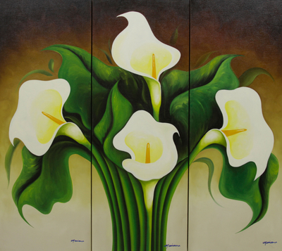 Fair Trade Floral Realist Painting (Triptych)