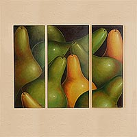 'Pears' (triptych) - Fair Trade Still Life Folk Art Painting (Triptych)
