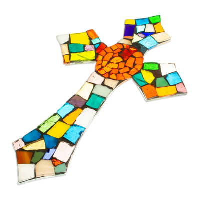 Stained glass cross, 'Fire of Faith' - Stained glass cross