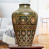 Ceramic vase, 'Night Wildflower' - Ceramic vase