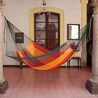 Hamaca de algodón, 'Red Wine Sunset' (single) - Hamaca de algodón estilo cuerda maya individual México