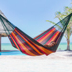 Cotton hammock, 'Red Wine Sunset' (single) - Single Mayan Rope Style Mexico Cotton Hammock