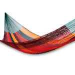 Cotton hammock, 'Red Wine Sunset' (single) - Single Mayan Rope Style Mexico Cotton Hammock