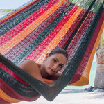 Cotton hammock, 'Red Wine Sunset' (single) - Single Mayan Rope Style Mexico Cotton Hammock